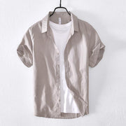 Casual Cotton And Linen Short Sleeve Shirt Men