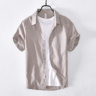 Casual Cotton And Linen Short Sleeve Shirt Men