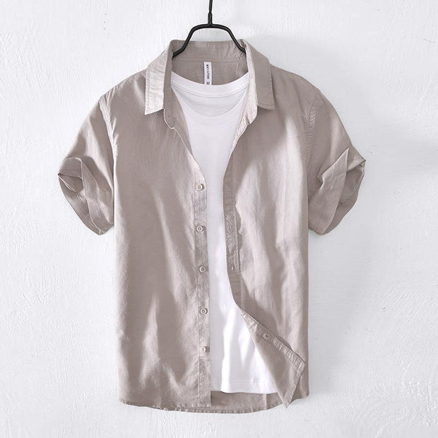 Casual Cotton And Linen Short Sleeve Shirt Men