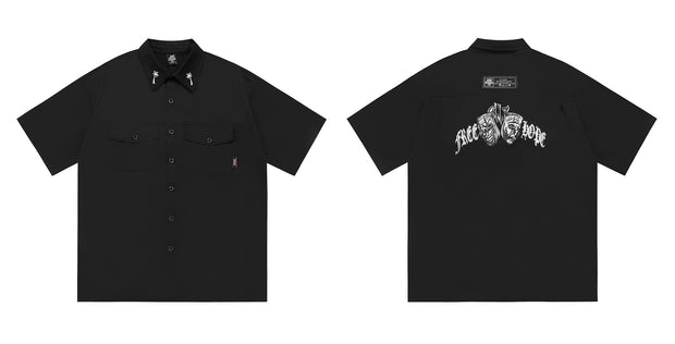 Pocket Shirt Plus Size Loose Embroidered Work Clothes Shirt