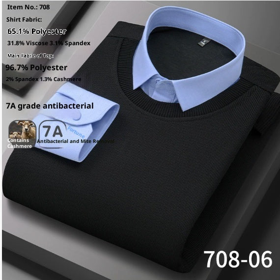 Winter Brushed Woolen Thickened Fake Two Pieces Sweaters Men