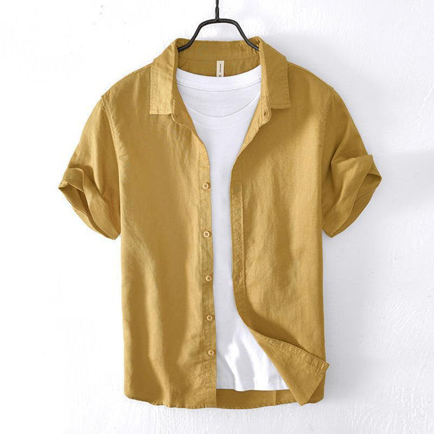 Casual Cotton And Linen Short Sleeve Shirt Men