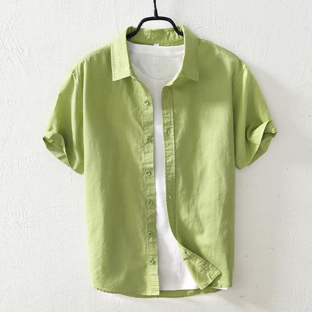Casual Cotton And Linen Short Sleeve Shirt Men