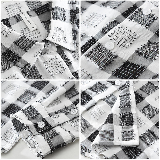 Japanese Trendy Plaid Long Sleeve Shirt For Men