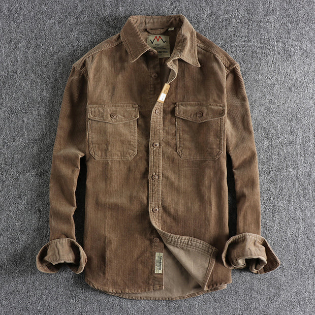 Retro Washed Corduroy Long-sleeved Shirt For Men