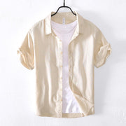 Casual Cotton And Linen Short Sleeve Shirt Men