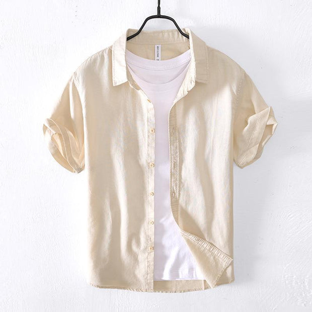 Casual Cotton And Linen Short Sleeve Shirt Men