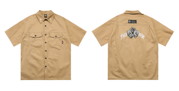 Pocket Shirt Plus Size Loose Embroidered Work Clothes Shirt