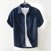 Casual Cotton And Linen Short Sleeve Shirt Men