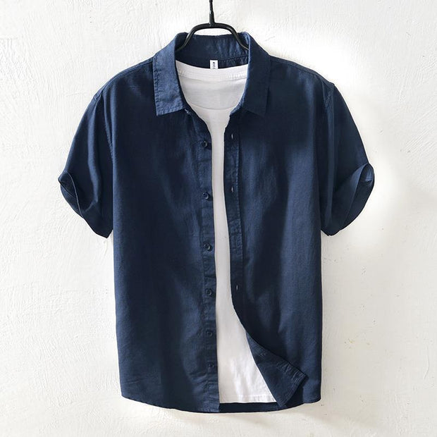 Casual Cotton And Linen Short Sleeve Shirt Men