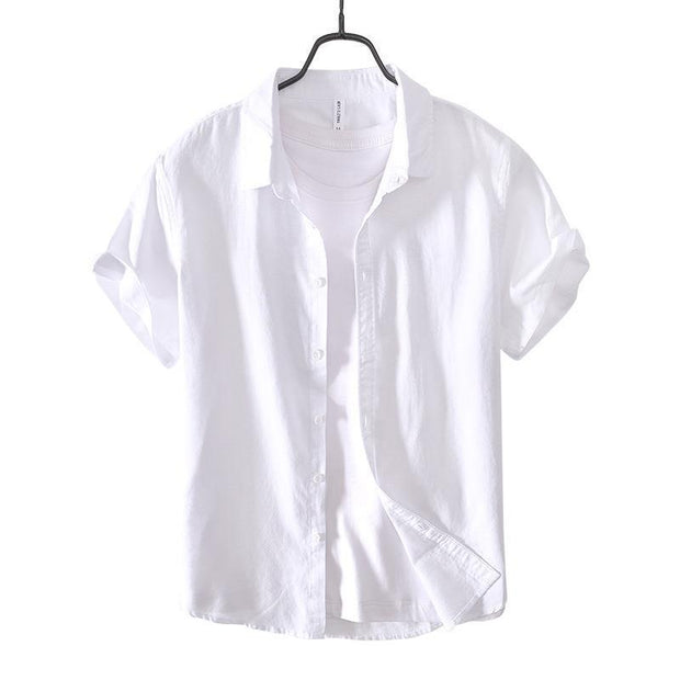Casual Cotton And Linen Short Sleeve Shirt Men