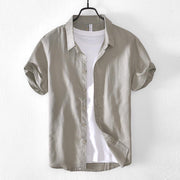 Casual Cotton And Linen Short Sleeve Shirt Men