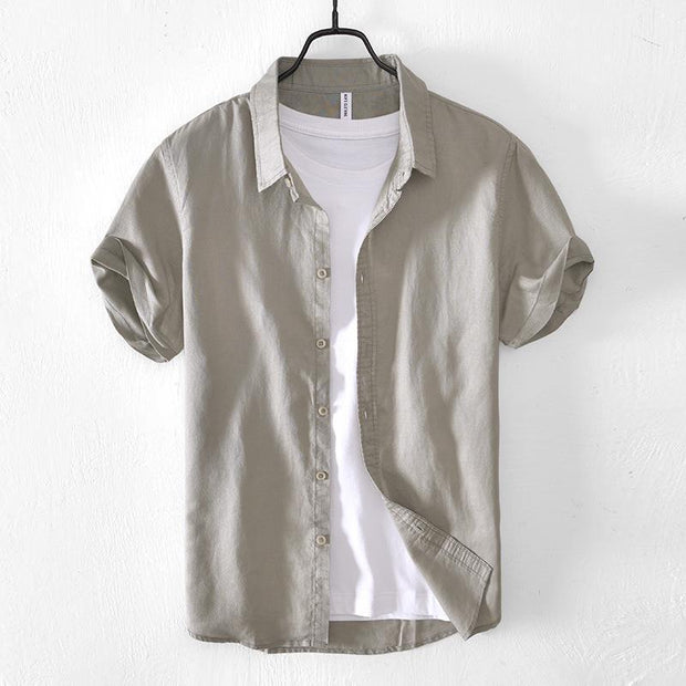 Casual Cotton And Linen Short Sleeve Shirt Men