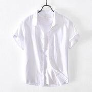 Casual Cotton And Linen Short Sleeve Shirt Men