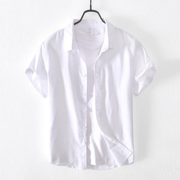 Casual Cotton And Linen Short Sleeve Shirt Men
