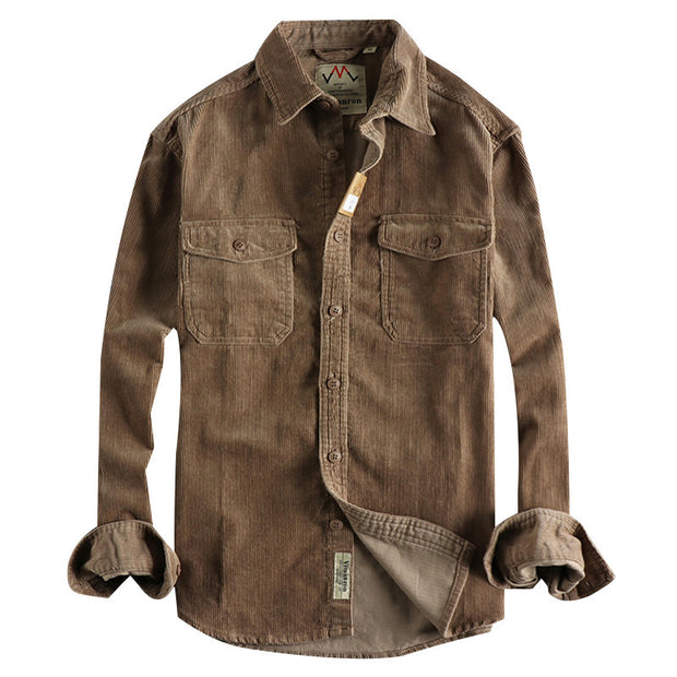 Retro Washed Corduroy Long-sleeved Shirt For Men