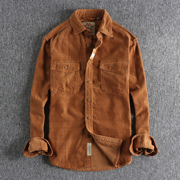 Retro Washed Corduroy Long-sleeved Shirt For Men