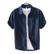 Casual Cotton And Linen Short Sleeve Shirt Men