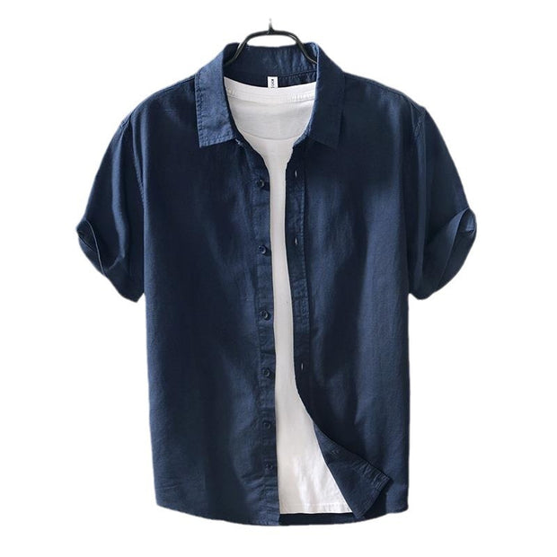 Casual Cotton And Linen Short Sleeve Shirt Men