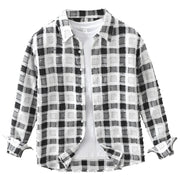 Japanese Trendy Plaid Long Sleeve Shirt For Men