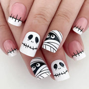 24pcs Wearable Nails Patch Pumpkin Spider Ghost Halloween Style Artificial False Nail Art Manicure Removable Girl Halloween Gift