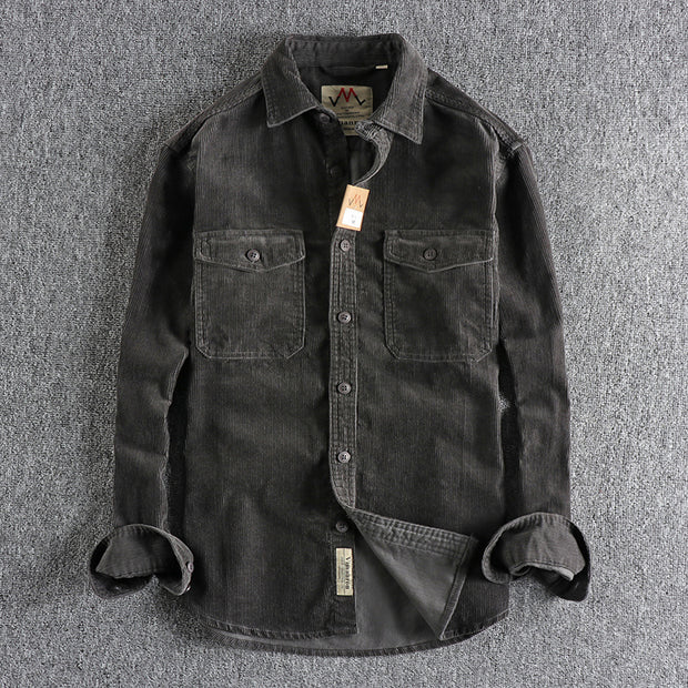 Retro Washed Corduroy Long-sleeved Shirt For Men