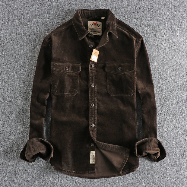 Retro Washed Corduroy Long-sleeved Shirt For Men