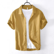 Casual Cotton And Linen Short Sleeve Shirt Men