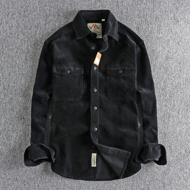 Retro Washed Corduroy Long-sleeved Shirt For Men